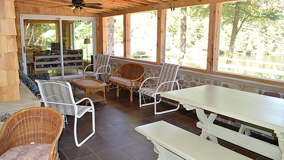 Bing Retreat Main Lake Shore Lodge Screened Porch Interior